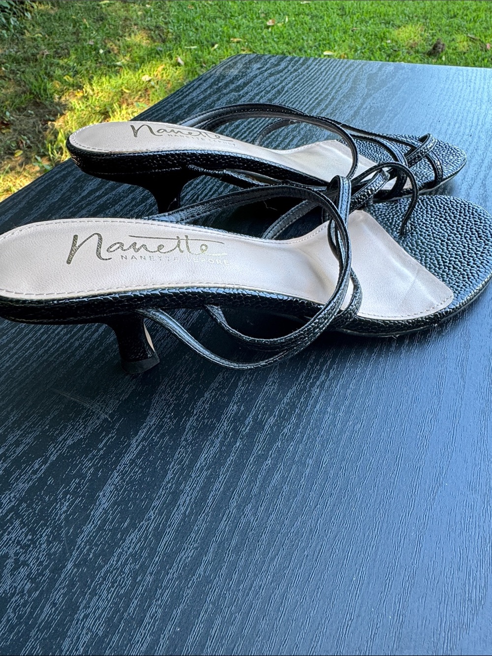 Nanette Lepore Black Strappy Kitten Heel Sandals